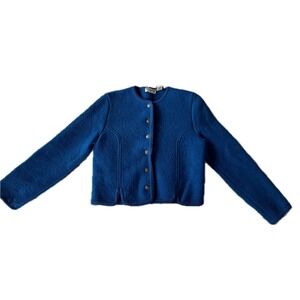 Vintage Wool Carroll Reed Blue Button Front Cardigan Sweater Women Size MP